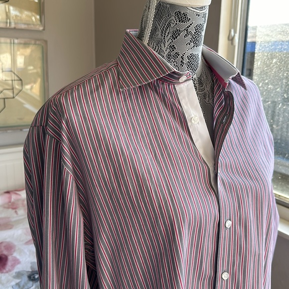 Pink Thomas Pink Slim Fit Gray & Pink long sleeve collared men’s dress shirt - Picture 4 of 14